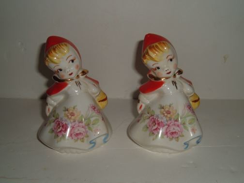 HULL - Little Red Riding Hood Salt and Pepper Shakers (RARE w/Roses Decal)