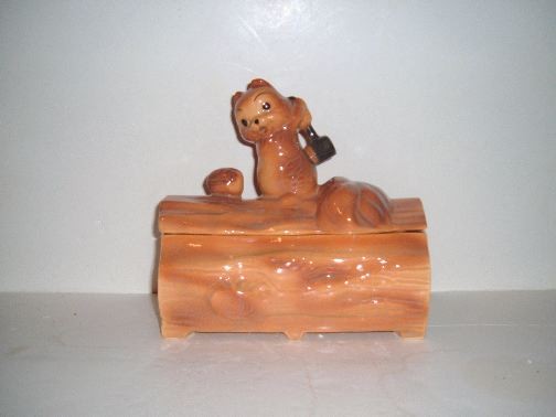 BRUSH - Squirrel on a Log cookie jar