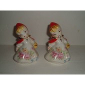 HULL - Little Red Riding Hood Salt and Pepper Shakers (RARE w/Roses Decal)
