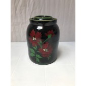 BLACK CANISTER COOKIE JAR WITH FLORAL DESIGN